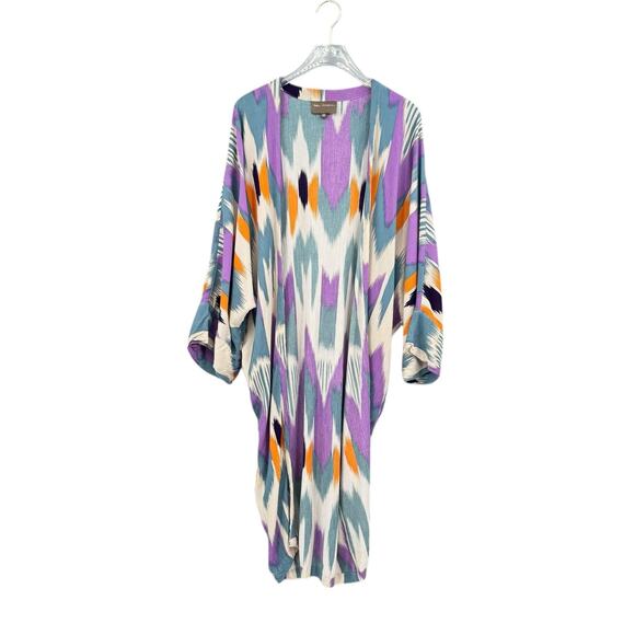 Anthropologie Bel Kazan OS Colorful Artisan Print Layering Open Kimono Duster - Picture 10 of 14